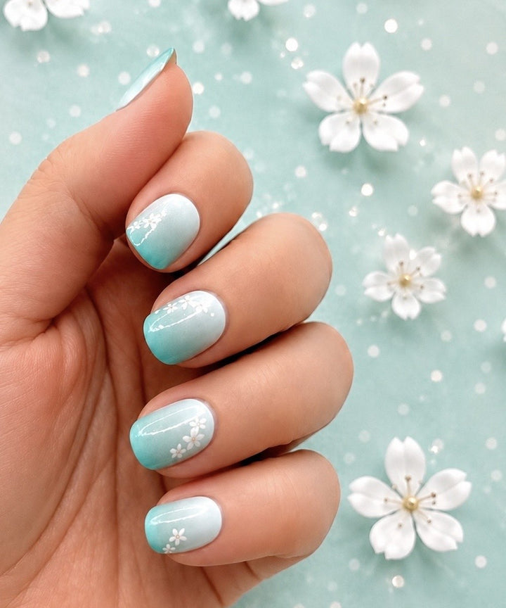 XL White Blossoms On Mint Ombre